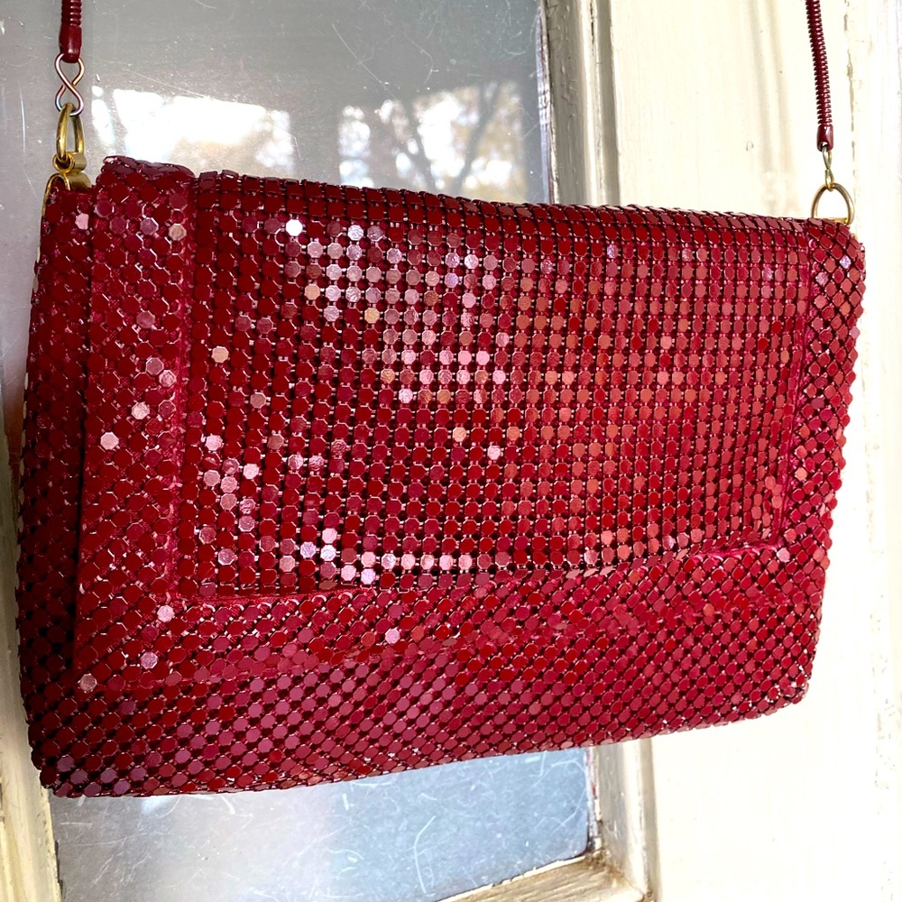 Vintage red metal mesh purse